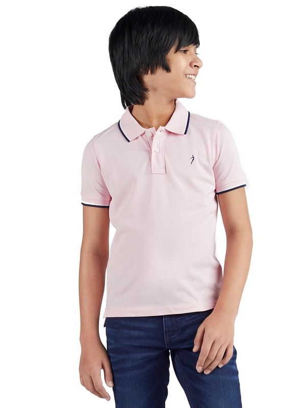 Boys Soft Pink Solid Polo T-shirt